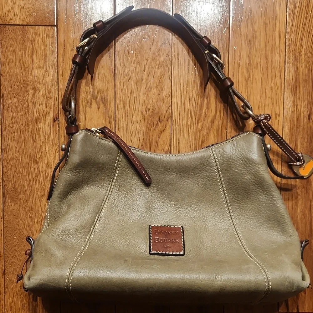 Dooney & Bourke Olive Green Leather Shoulder Bag with Brown Accents